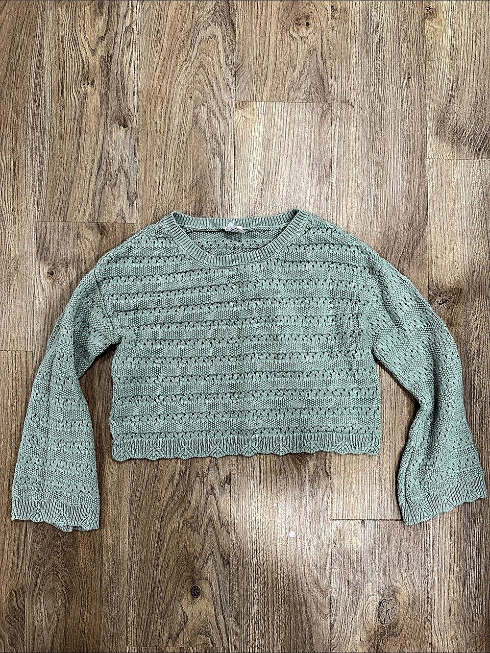 Green Boxy Cropped Knit Sweater